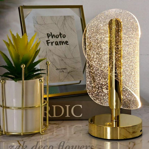 Crystal Wave Decorative Table Lamp with Gold Base