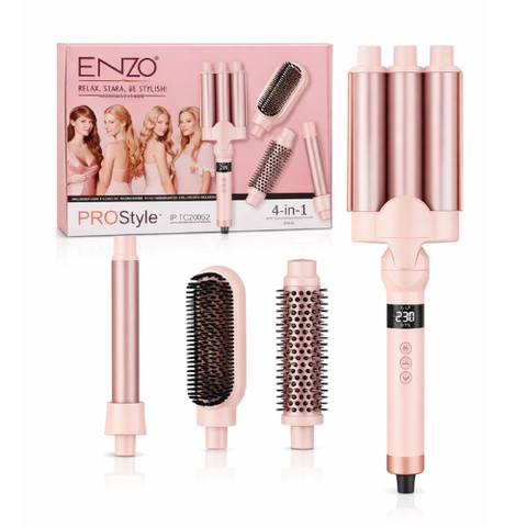 ENZO ProStyle 4-in-1 Hair Styler – Multi-Function Curling & Volumizing Hot Air Brush with Interchangeable Attachments