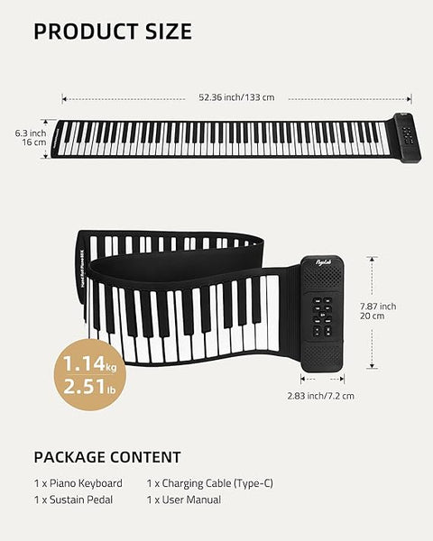 Portable Piano Keyboard 88 Key Upgraded Foldable Piano Keyboard 88 Key Full Size Semi Weighted Keyboard Support MIDI Bluetooth Foldable Keyboard Piano With Sustain Pedal Piano Bag Gift For Beginner