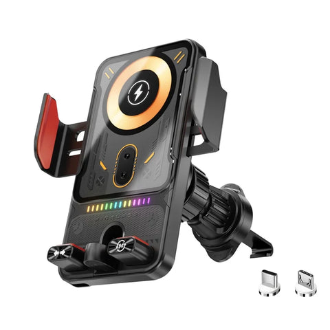 15W Magnetic Wireless Charging Car Phone Holder with 360° Rotation – SD19 Fast Charging Air Vent Mount (Black)