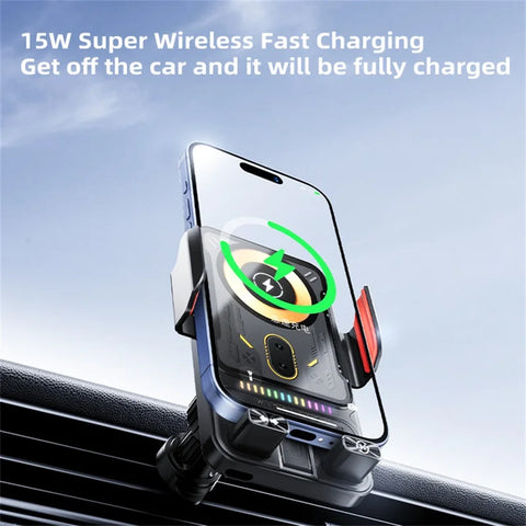 15W Magnetic Wireless Charging Car Phone Holder with 360° Rotation – SD19 Fast Charging Air Vent Mount (Black)