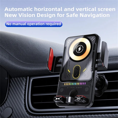 15W Magnetic Wireless Charging Car Phone Holder with 360° Rotation – SD19 Fast Charging Air Vent Mount (Black)