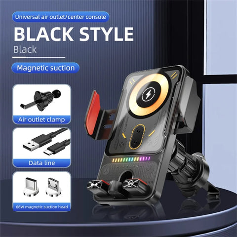 15W Magnetic Wireless Charging Car Phone Holder with 360° Rotation – SD19 Fast Charging Air Vent Mount (Black)