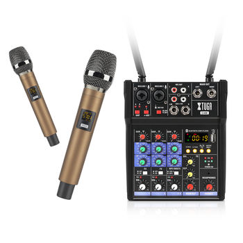 Professional Portable UHF Dual Channel Wireless Microphone & Digital Audio Mixer with Reverb
