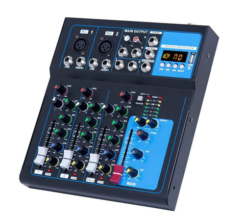 4 Channel Professional Audio Mixer with Bluetooth & 48V Phantom Power