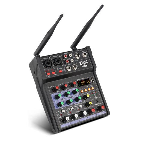 Professional Portable UHF Dual Channel Wireless Microphone & Digital Audio Mixer with Reverb