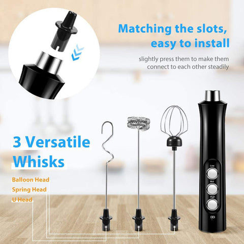 3-Speed Rechargeable Stainless Steel Milk Frother – Portable Handheld Electric Whisk