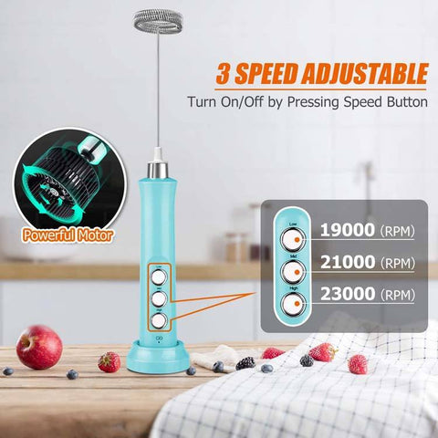 3-Speed Rechargeable Stainless Steel Milk Frother – Portable Handheld Electric Whisk