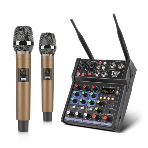 Professional Portable UHF Dual Channel Wireless Microphone & Digital Audio Mixer with Reverb