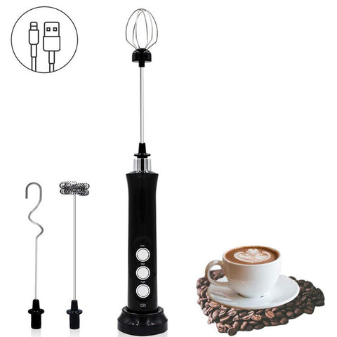 3-Speed Rechargeable Stainless Steel Milk Frother – Portable Handheld Electric Whisk