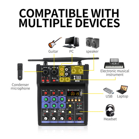 Professional Portable UHF Dual Channel Wireless Microphone & Digital Audio Mixer with Reverb
