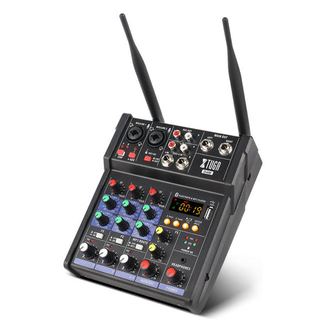 Professional Portable UHF Dual Channel Wireless Microphone & Digital Audio Mixer with Reverb
