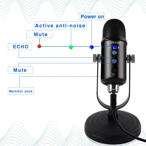 AIRIDE K-7 Professional Podcast Microphone with Noise Reduction & 360° Rotation