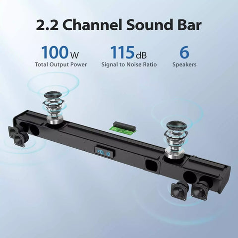 Tribit Sound Bar 100W 6 Speaker USB HDMI ARC AUX And Optical Option Home Theater Black