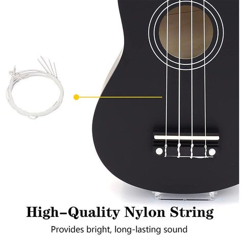 21-Inch Basswood Acoustic Ukulele – Black Mini Guitar for Beginners